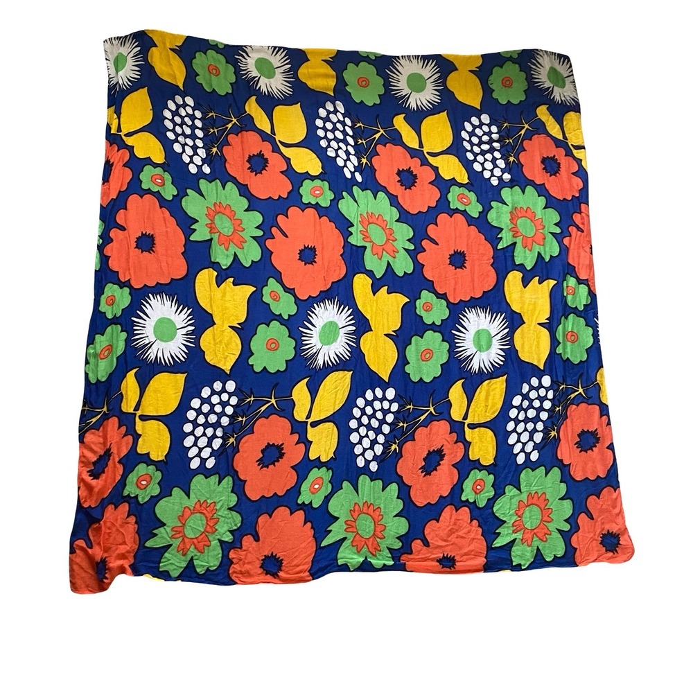 Marimekko for Target Floral Oversized Scarf Blue Orange Rayon Sarong Wrap 57x57
